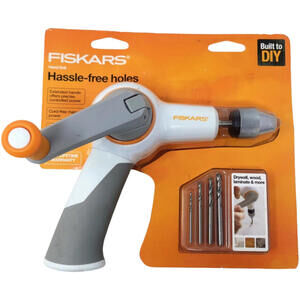 Fiskars Manual Hand Drill Power Folding Handle Changing w/ 4 Bits Hand Drill